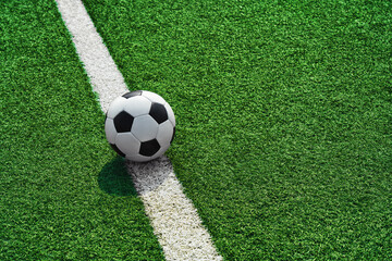 Fototapeta premium Green grass texture - well-groomed turf in the garden. The lines marking the playing area .