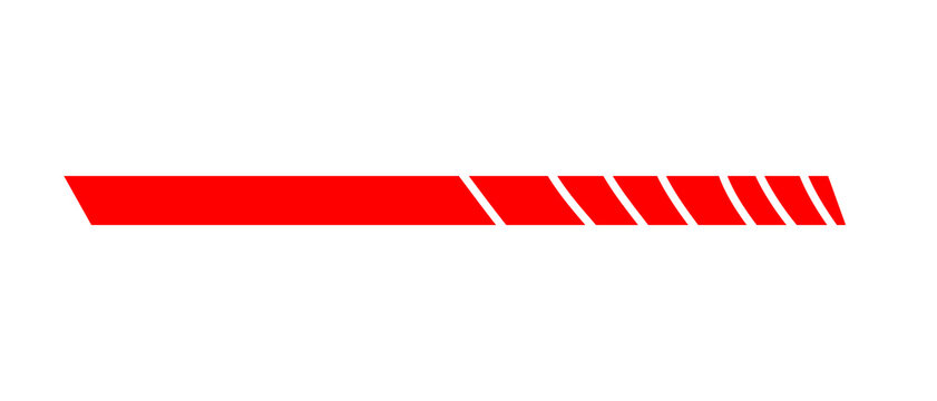 Red car decal sticker graphic design with a long solid bar and short diagonal stripes for vehicle side body decoration and racing style speed look for modern automotive car