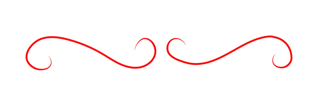 Elegant red swirl flourish divider line for wedding invitation or romantic card design element that adds a classic decorative touch to your creative project and layout