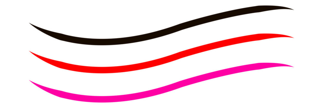 Three colorful wavy lines showing a smooth flow in black red and pink colors set as a simple graphic design element for modern creative projects and abstract artistic layouts