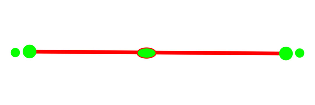 Abstract red line graphic element with bright green circles and an oval shape in the center for modern digital design projects and creative decorative layout dividers