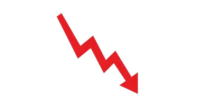 Red downward trending zigzag arrow symbolizing financial decline and economic market recession
