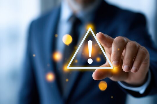 Businessman touching warning sign for error
