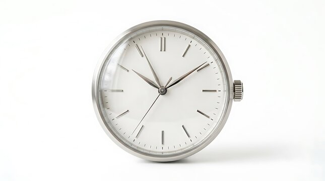 Minimalist analog clock face with silver casing and white dial