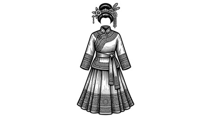 Fototapeta premium Elegant traditional Chinese Qipao dress line art