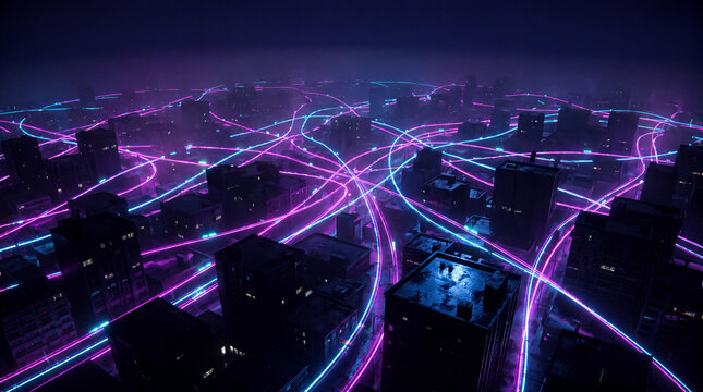 Neon Transportation Network Mapping Futuristic Smart City Routes