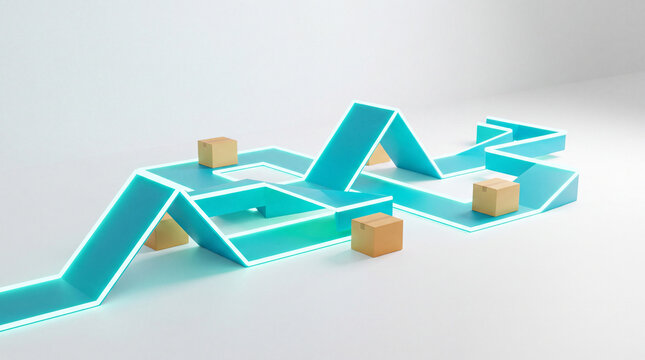Rising Teal Arrow Guiding Cardboard Parcel Distribution