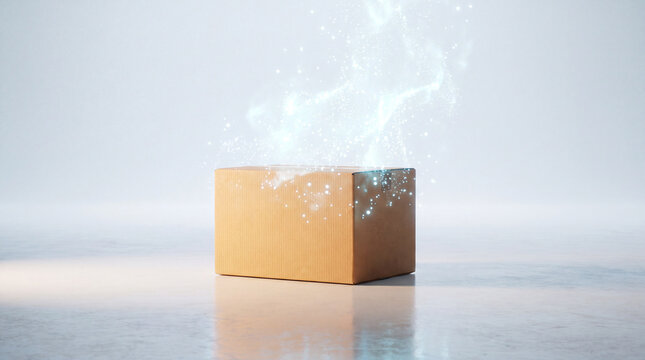 Cardboard Shipping Parcel Becoming a Digital Particle Cloud