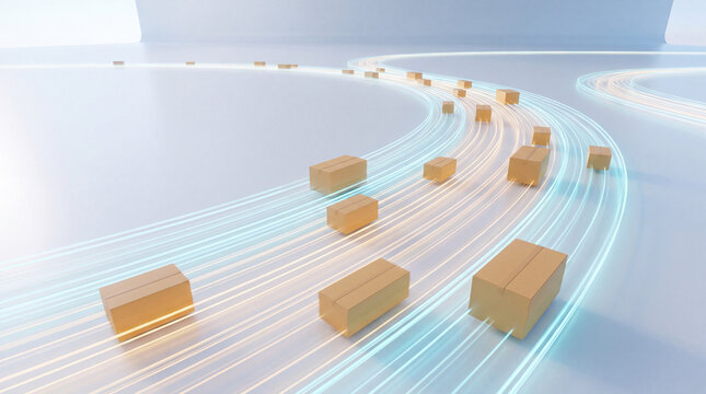 Cardboard Parcel Following a Curved Automated Transport Route