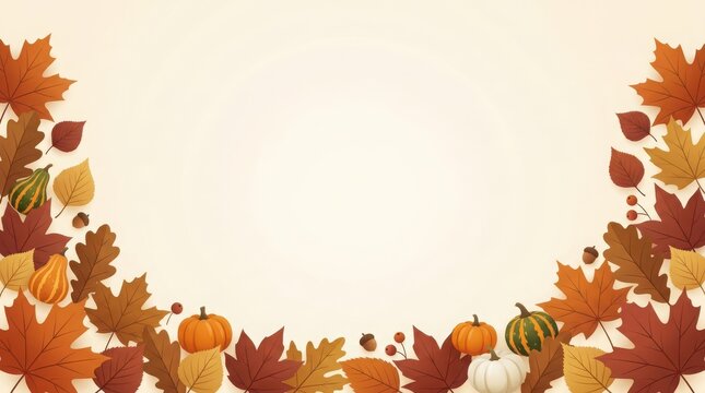 Autumn leaves and pumpkins decorative border design isolated on transparent background, Vector, illustration