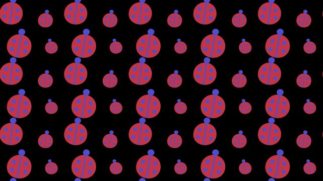 Seamless Pattern Design Featuring Stylized Ladybugs On A Dark Background 4k Motion Loop	