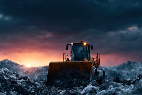 Garbage compactor operating on large municipal landfill