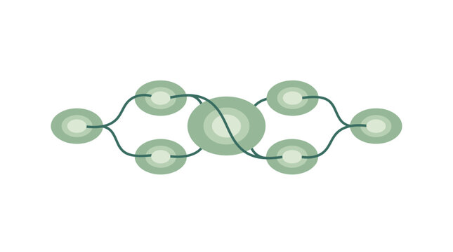 Minimalist vector illustration featuring soft green interconnected circles representing modern network structures for data flow analysis