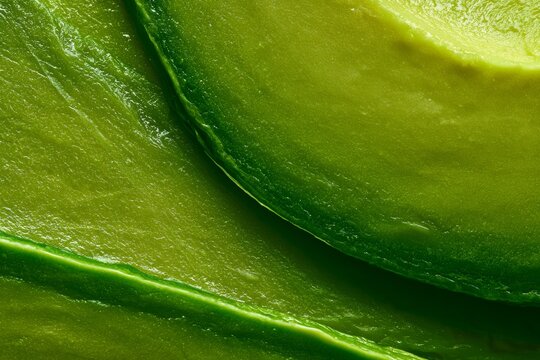 Close view of avocado flesh showing textures and colors in a kitchen setting during daytime
