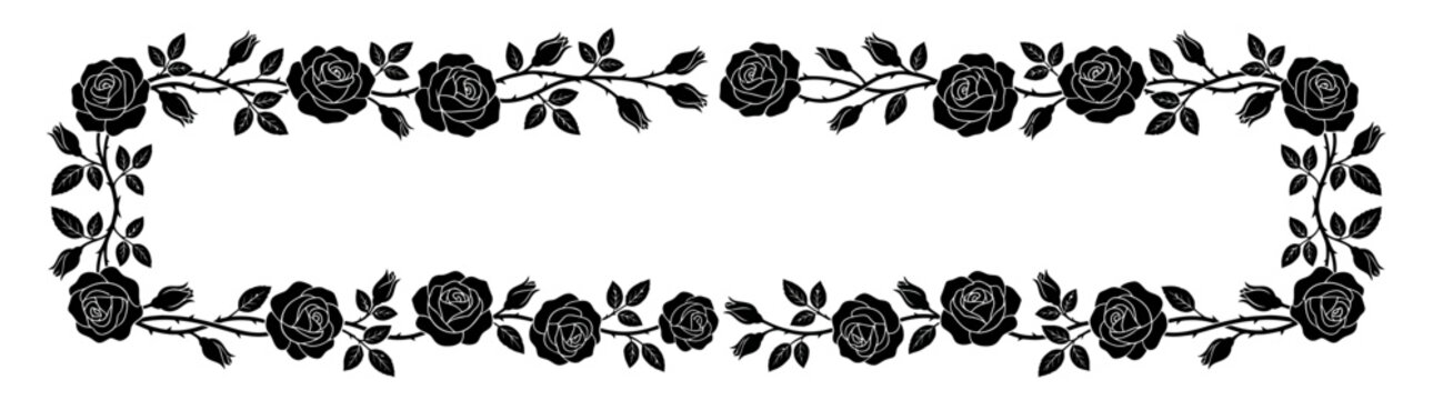Black Rose Border Frame Isolated Transparent Background Decorative Element