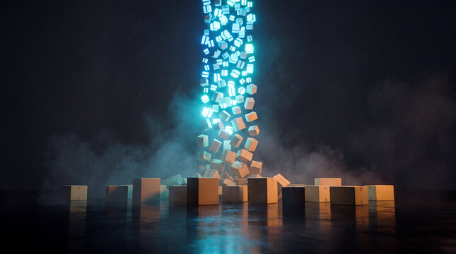 Cardboard Parcel Transforming Into a Rising Digital Data Stream