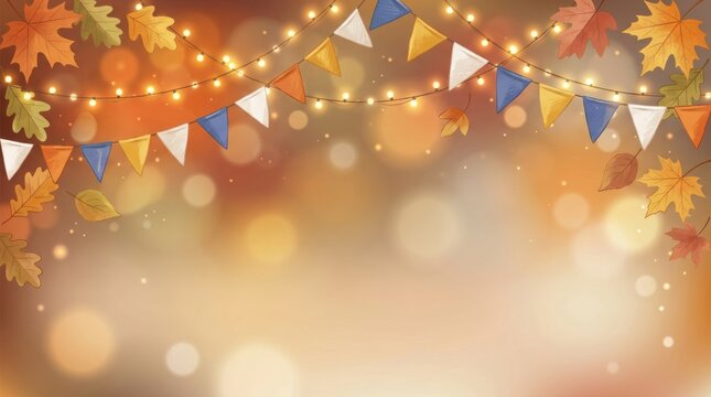 Thanksgiving celebration with autumn leaves and sparkling bokeh
