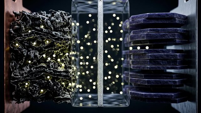 Sodium ions moving between electrodes in a sodium-ion battery cell