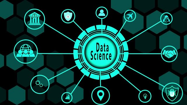 Big Data science analysis business technology concept. 3d Motion graphics of technology icon interface background