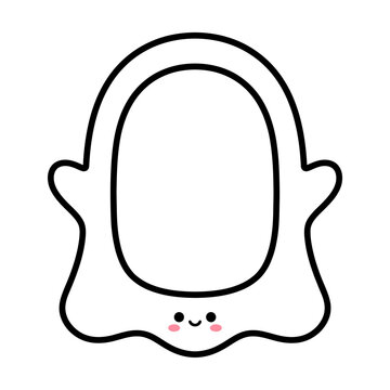 Kawaii ghost frame SVG, cute Halloween ghost border with smiley face, spooky character photo frame for kids party invitations isolated on White Background Halloween
