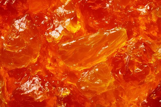Bright orange jelly pieces laid out closely together on a surface