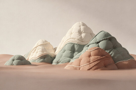 Soft Quilted Fabric Mountain Range on a Calm Clay Plain