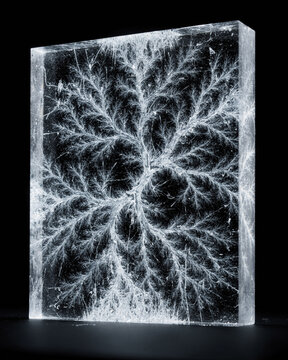 Fractal Lichtenberg Electrical Figure Glowing Inside Clear Acrylic