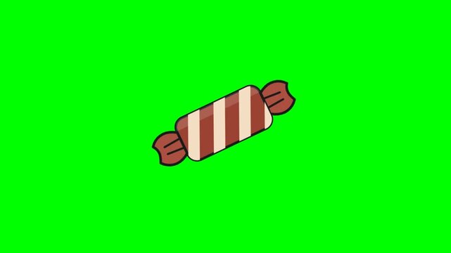 2D Animated Cartoon Wrapped Candy Bar or Chocolate Toffee Isolated on Green Screen Background