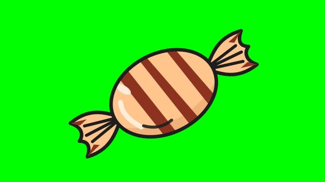 Animated striped wrapped candy illustration on green screen chroma key background