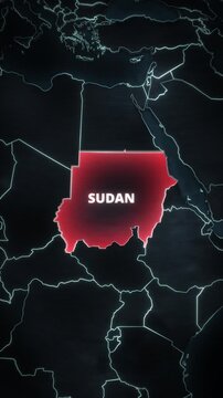 Vertical digital map of Sudan, Africa featuring a glowing red territorial highlight and typography, designed for a short-form educational video or mobile travel infographic.

