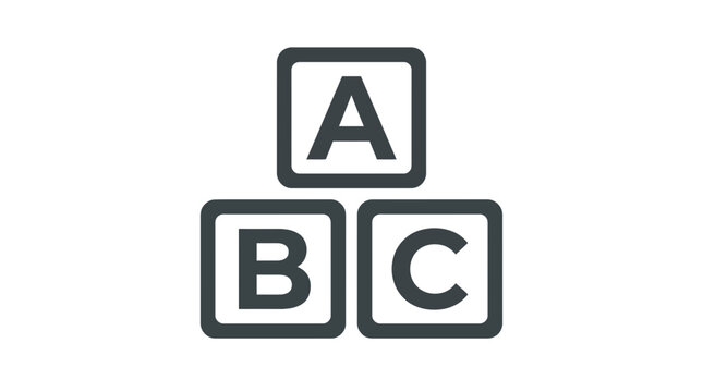 Simple dark gray alphabet building blocks stacked neatly showing letters A B and C minimalist style