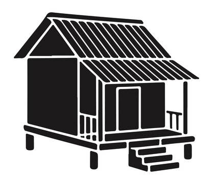 Traditional tropical stilt house wood cabin vector icon design