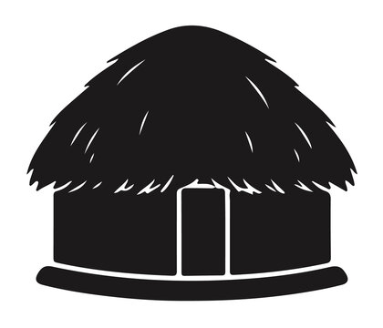Traditional round straw thatch roof mud hut vector icon design