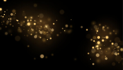 Golden sparkles create a glowing wave across darkness. Fine particles shimmer gently. Abstract celebration background. © Extrastock