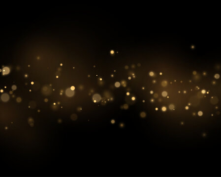 Glowing gold sparkles form an abstract pattern. Dark tones enhance the luminous effect. Modern luxury celebration design.