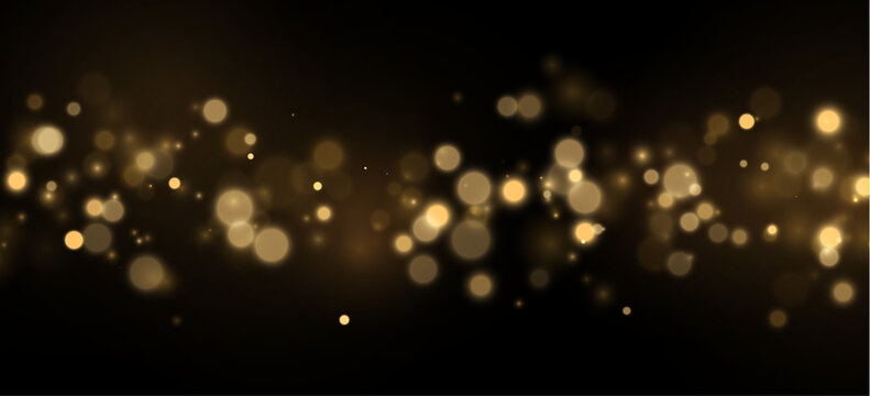 Warm golden bokeh sparkles shine softly. Floating particles add a magical festive mood. Beautiful luxury illustration for holiday backgrounds.