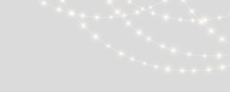 PNG Christmas LED bulbs glowing softly along a thin decorative cable. Golden illumination creates an elegant holiday atmosphere. Great for seasonal artwork.