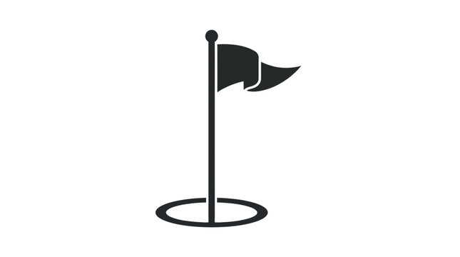 Simple black golf flag icon featuring a thin pole and circular hole for professional branding