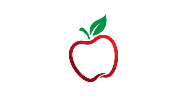 Minimalist red apple fruit logo design with green leaf element for branding and healthy concepts