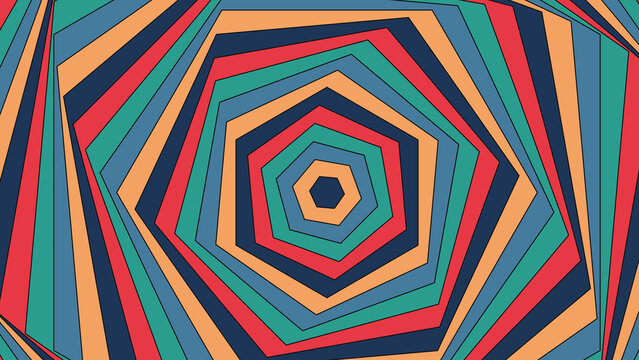 Geometric optical illusion pattern with vibrant stripes creating a hypnotic spiral effect