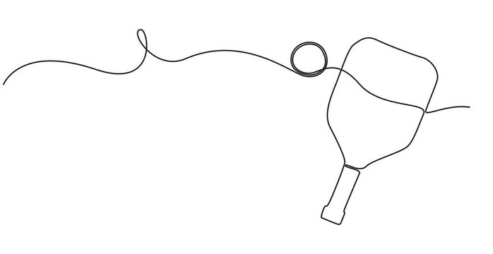 pickleball paddle and ball, Animated self drawing of continuous one line drawing paddle ping pong racket with ball. Table tennis sport game draw with single continuous line. Alpha channel. Full length