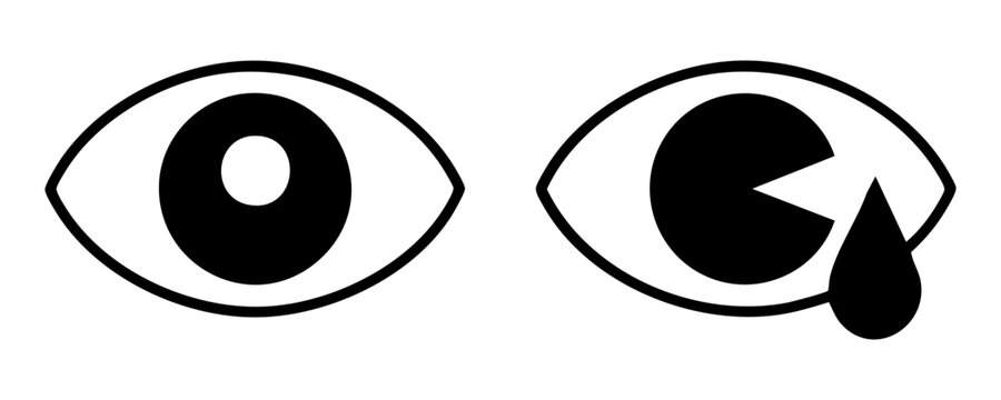 Abstract eye and pacman shape character with tear drop for creative storytelling and gaming graphics.