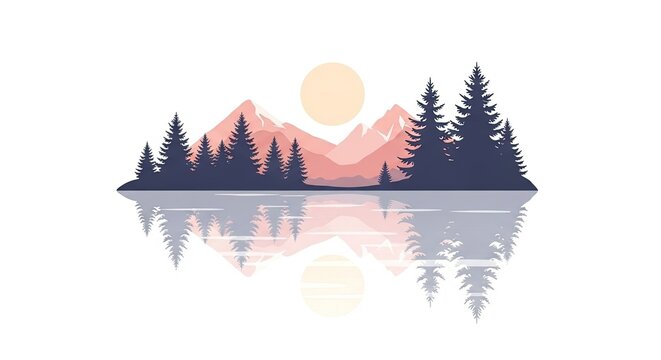 Serene Mountain Landscape with Pine Forest Reflection at Sunrise/Sunset