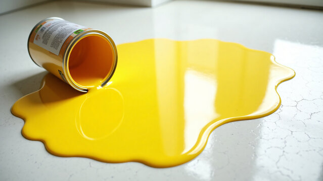Yellow Paint Spill on White Floor for Text Overlay