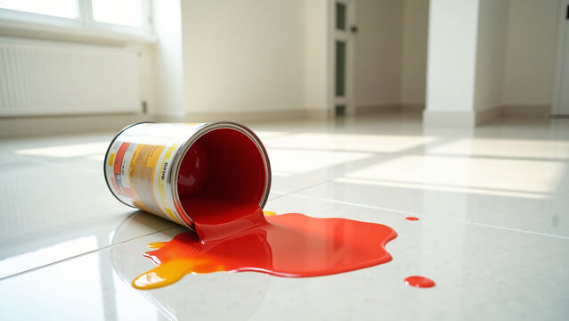 Spilled Paint on White Floor