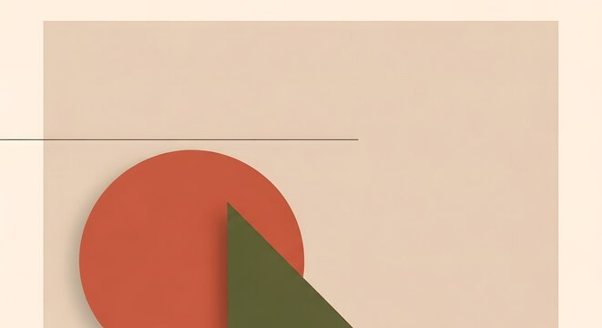 Abstract Geometric Composition: A minimalist design featuring intersecting circles and triangles in warm earthy tones, creating a modern and sophisticated abstract pattern.