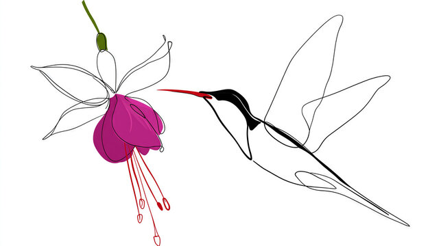 Hummingbird Feeding on a Purple Flower