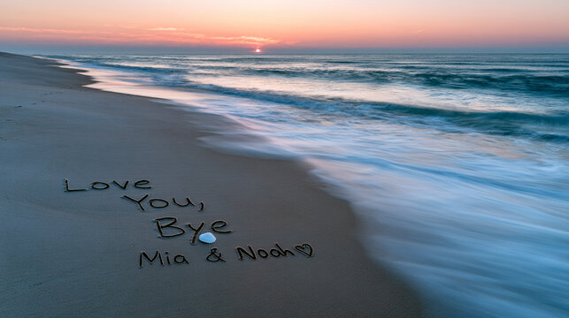 Love You Bye Sand Message for Mia and Noah