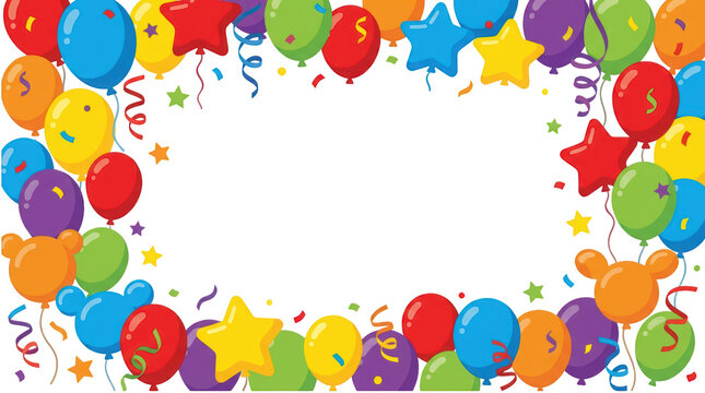 Colorful party balloons and confetti frame isolated on transparent background