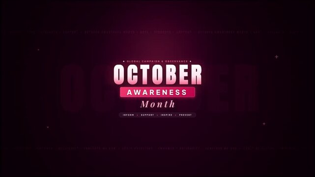 Animated October Awareness Month motion graphics title with pink glowing typography